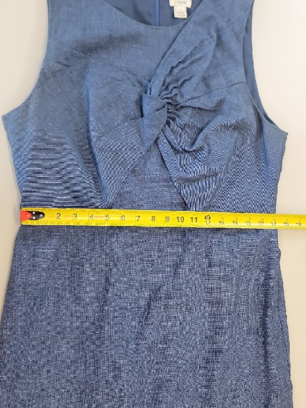 J. Crew Blue Linen Blend Sleeveless Midi Dress Front Knot Detail Coastal Boho - Picture 12 of 15